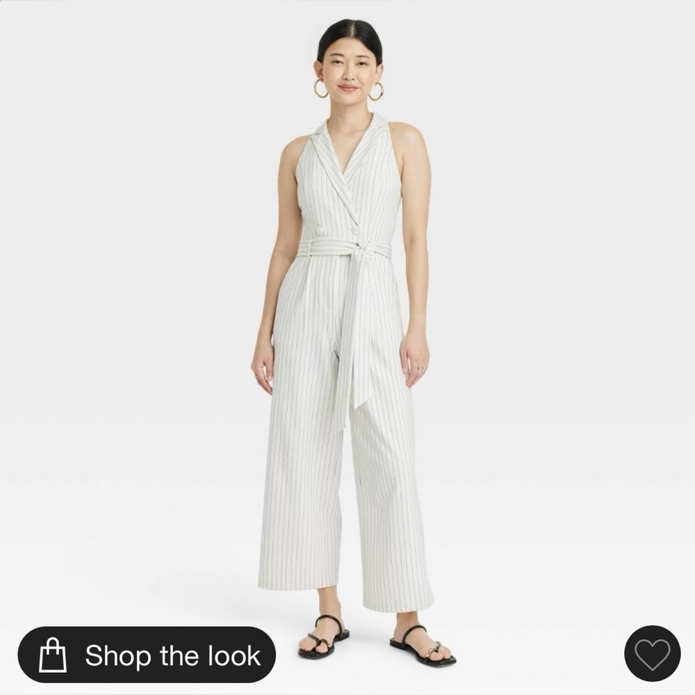A New Day Collard Stripe Jumpsuit Size Xsmall